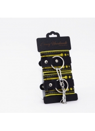 Черно-желтые кожаные наручники с жёлтой строчкой - Crazy Handmade - купить с доставкой в Магнитогорске