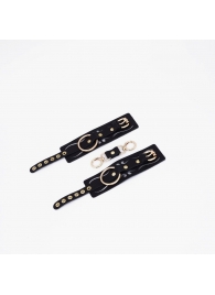 Черные кожаные наручники с золотистой фурнитурой - Crazy Handmade - купить с доставкой в Магнитогорске