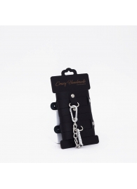 Черные кожаные наручники с хромированной фурнитурой - Crazy Handmade - купить с доставкой в Магнитогорске