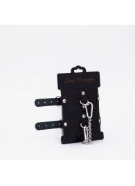 Черные кожаные оковы с хромированной фурнитурой - Crazy Handmade - купить с доставкой в Магнитогорске