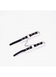 Бело-красные кожаные наручники - Crazy Handmade - купить с доставкой в Магнитогорске