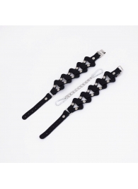 Черные кожаные наручники из звеньев - Crazy Handmade - купить с доставкой в Магнитогорске