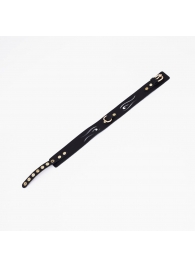 Черный кожаный ошейник с золотистой фурнитурой - Crazy Handmade - купить с доставкой в Магнитогорске