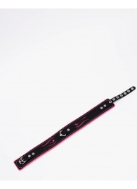 Черно-розовый кожаный ошейник с розовой строчкой - Crazy Handmade - купить с доставкой в Магнитогорске