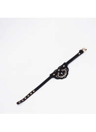 Черный фигурный кожаный ошейник с золотистой фурнитурой - Crazy Handmade - купить с доставкой в Магнитогорске