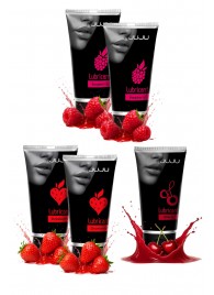 Набор из 5 съедобных лубрикантов JUJU (клубника х 2, малина х 2, вишня) - JuJu - купить с доставкой в Магнитогорске