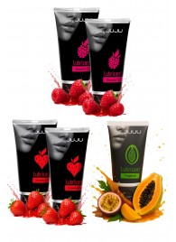 Набор из 5 съедобных лубрикантов JUJU (клубника х 2, малина х 2, тропические фрукты) - JuJu - купить с доставкой в Магнитогорске
