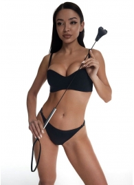 Стек с черным кожаным наконечником в виде сердца и металлической ручкой - 67 см. - Crazy Handmade - купить с доставкой в Магнитогорске