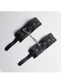 Черные кожаные наручники с красной строчкой - Crazy Handmade - купить с доставкой в Магнитогорске