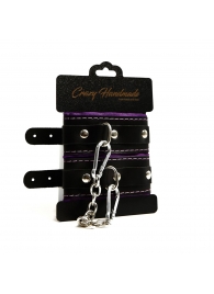 Черно-фиолетовые скругленные наручники с мягкой подкладкой - Crazy Handmade - купить с доставкой в Магнитогорске