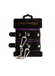 Черно-фиолетовые скругленные наручники с мягкой подкладкой - Crazy Handmade - купить с доставкой в Магнитогорске