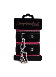 Черно-розовые скругленные наручники с мягкой подкладкой - Crazy Handmade - купить с доставкой в Магнитогорске