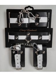 Набор фиксаторов из черной и белой натуральной кожи - Crazy Handmade - купить с доставкой в Магнитогорске