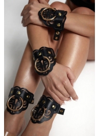 Черные кожаные оковы с резными узорами и клепками - Crazy Handmade - купить с доставкой в Магнитогорске