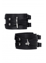 Черные кожаные оковы с двумя перекрёстными ремешками - Pecado - купить с доставкой в Магнитогорске