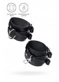 Черные кожаные оковы с двумя перекрёстными ремешками - Pecado - купить с доставкой в Магнитогорске