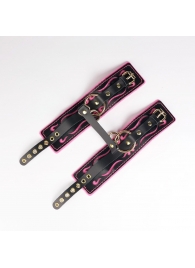 Черные кожаные оковы с розовой строчкой - Crazy Handmade - купить с доставкой в Магнитогорске