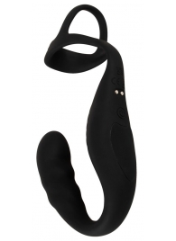 Черное эрекционное кольцо со стимуляцией промежности и анальной пробкой Cock Ring with RC Prostate Plug - Orion - в Магнитогорске купить с доставкой