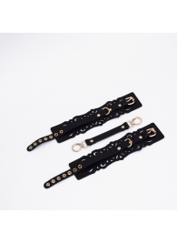 Черный кожаные оковы с узорами и золотистой фурнитурой - Crazy Handmade - купить с доставкой в Магнитогорске