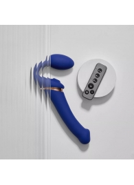 Синий безремневой страпон Multi Orgasm Bendable Strap-On size L с клиторальной стимуляцией - Strap-on-me - купить с доставкой в Магнитогорске