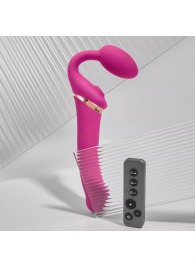 Ярко-розовый безремневой страпон Multi Orgasm Bendable Strap-On size L с клиторальной стимуляцией - Strap-on-me - купить с доставкой в Магнитогорске
