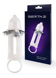 Эластичная насадка на пенис с подхватом мошонки и стимулирующими «ресничками» - Sextaz - в Магнитогорске купить с доставкой