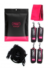 Черно-розовый эротический набор: фиксатор, оковы, наручники, повязка - Erokay - купить с доставкой в Магнитогорске