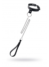 Черный узкий однослойный ошейник с серебристым поводком-цепочкой - Pecado - купить с доставкой в Магнитогорске