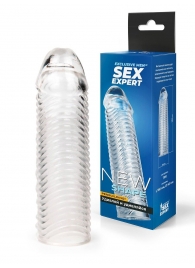 Прозрачная закрытая насадка на пенис с ребрышками - 16 см. - Sex Expert - в Магнитогорске купить с доставкой
