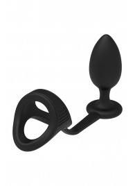 Черное эрекционное кольцо с анальной пробкой Cockstrap With Anal Plug - Dream Toys - в Магнитогорске купить с доставкой