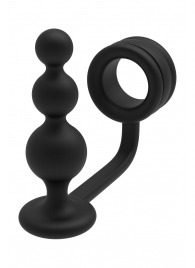 Черное эрекционное кольцо с анальной елочкой Cockring With Beaded Anal Plug - Dream Toys - в Магнитогорске купить с доставкой