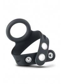 Черное эрекционное кольцо с подхватом мошонки на кнопках VS6 - Blush Novelties - в Магнитогорске купить с доставкой
