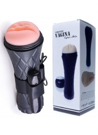 Телесный мастурбатор-вагина в черной колбе с вибрацией - Boys of Toys - в Магнитогорске купить с доставкой