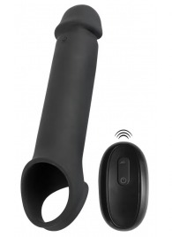 Черная вибронасадка для пениса с хомутом для мошонки и пультом ДУ Remote Controlled Penis Extension - Orion - в Магнитогорске купить с доставкой