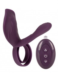Фиолетовая насадка на член с клиторальным отростком и пультом ДУ RC Couple’s Vibrator 2 - Orion - в Магнитогорске купить с доставкой