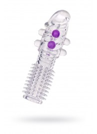 Гелевая прозрачная насадка с шариками и шипами - 14 см. - Toyfa Basic - в Магнитогорске купить с доставкой