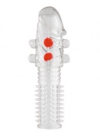 Гелевая прозрачная насадка с шариками и шипами - 14 см. - Toyfa Basic - в Магнитогорске купить с доставкой