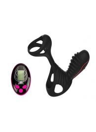 Чёрная насадка на фаллос Gladiator + LRS  с трехкнопочным пультом управления - Adrien Lastic - в Магнитогорске купить с доставкой