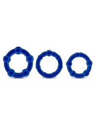 Набор из 3 синих эрекционных колец Stay Hard Beaded Cockrings - Blush Novelties - в Магнитогорске купить с доставкой