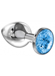 Большая серебристая анальная пробка Diamond Light blue Sparkle Large с голубым кристаллом - 8 см. - Lola Games - купить с доставкой в Магнитогорске