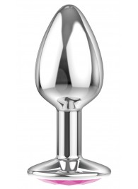 Малая серебристая анальная пробка Diamond Pink Sparkle Small с розовым кристаллом - 7 см. - Lola Games - купить с доставкой в Магнитогорске