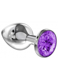 Большая серебристая анальная пробка Diamond Purple Sparkle Large с фиолетовым кристаллом - 8 см. - Lola Games - купить с доставкой в Магнитогорске