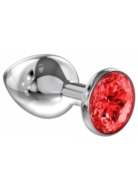 Большая серебристая анальная пробка Diamond Red Sparkle Large с красным кристаллом - 8 см. - Lola Games - купить с доставкой в Магнитогорске