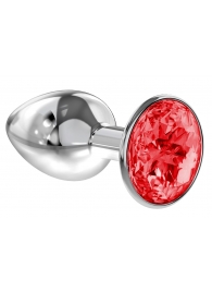 Малая серебристая анальная пробка Diamond Red Sparkle Small с красным кристаллом - 7 см. - Lola Games - купить с доставкой в Магнитогорске