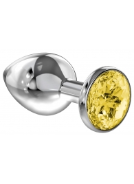 Большая серебристая анальная пробка Diamond Yellow Sparkle Large с жёлтым кристаллом - 8 см. - Lola Games - купить с доставкой в Магнитогорске