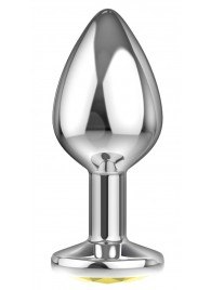 Малая серебристая анальная пробка Diamond Yellow Sparkle Small с жёлтым кристаллом - 7 см. - Lola Games - купить с доставкой в Магнитогорске