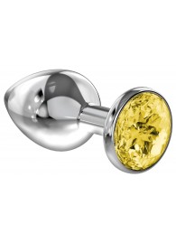 Малая серебристая анальная пробка Diamond Yellow Sparkle Small с жёлтым кристаллом - 7 см. - Lola Games - купить с доставкой в Магнитогорске