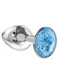 Малая серебристая анальная пробка Diamond Light blue Sparkle Small с голубым кристаллом - 7 см. - Lola Games - купить с доставкой в Магнитогорске