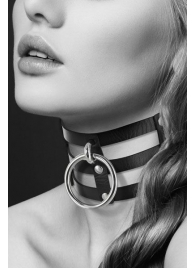 Чёрный тройной чокер с большим кольцом - Bijoux Pour Toi - купить с доставкой в Магнитогорске