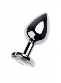 Серебристая анальная пробка с прозрачным кристаллом-сердцем - 8 см. - ToyFa - купить с доставкой в Магнитогорске